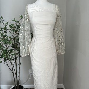 NWT Lichi Cream Midi Dress with Floral Embroidered Sleeves